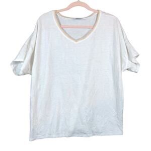 Chicos Womens Top White Gold Metallic V Neck Short Sleeve Linen Blend 3 (XL)